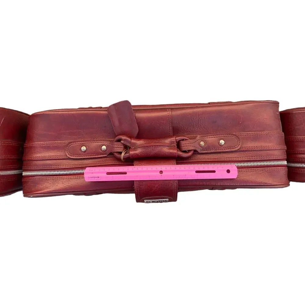 Set of 3 VTG New Vista Korean Travel Luggage Faux Leather Burgundy suitcases